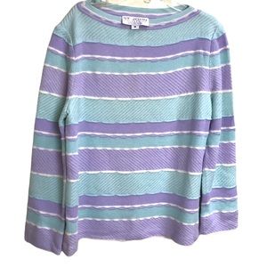 St. John Vintage Pastel Striped Scalloped Textured Sweater Crew Neck Top Knit M